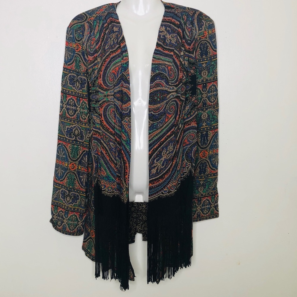 DOROTHY SCHOELEN Platinum Fringe scarf long blazer - Picture 5 of 8